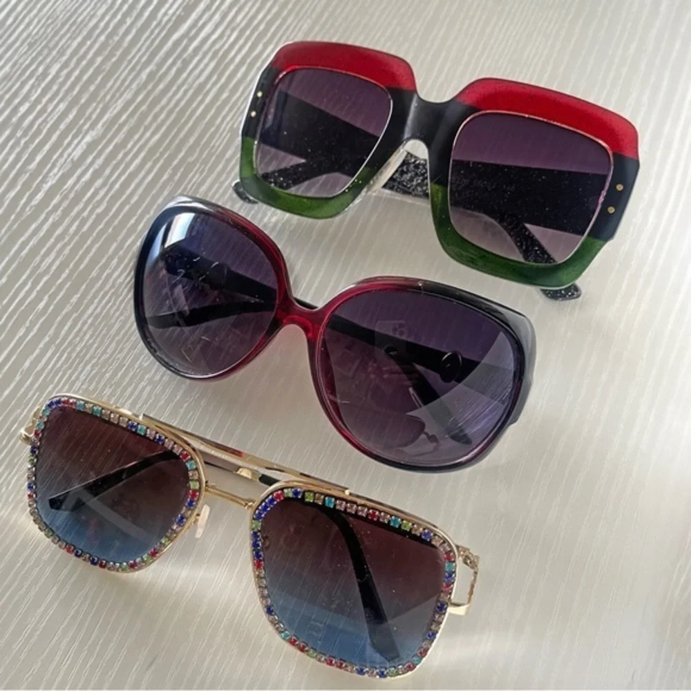 Oversized Statement Sunglasses Set Retro Glam Rhinestone Festival Shades